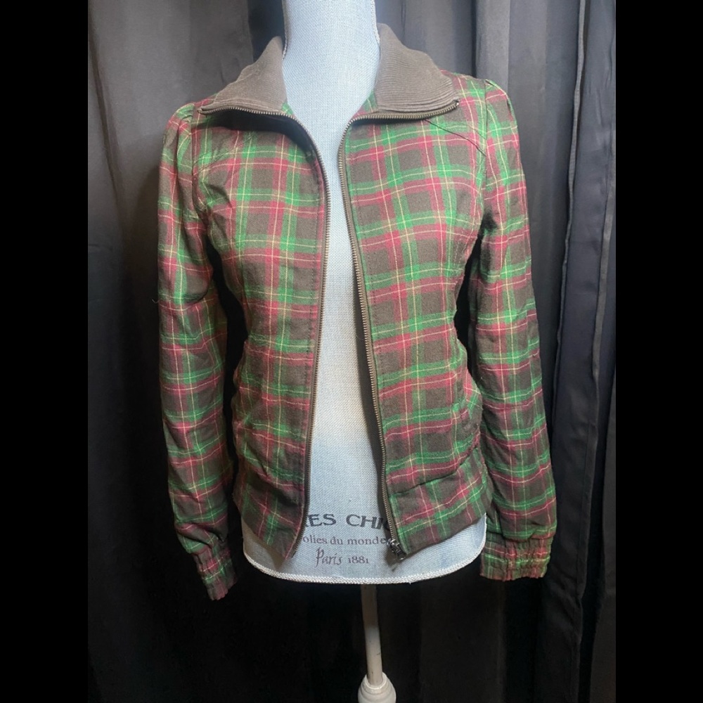Rubbish Jacket plaid green and brown size:Small